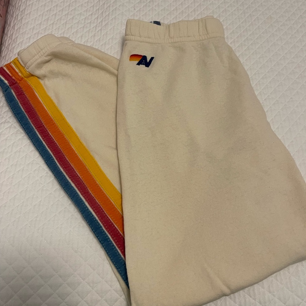 Aviana Cream Joggers with Rainbow Stripe Women’s XS